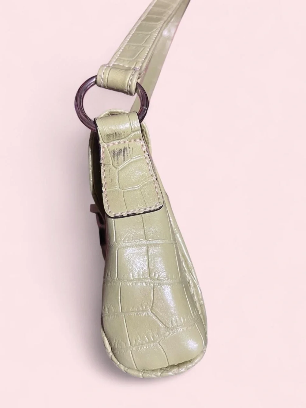 Lime Green Croc-Embossed Shoulder Bag
